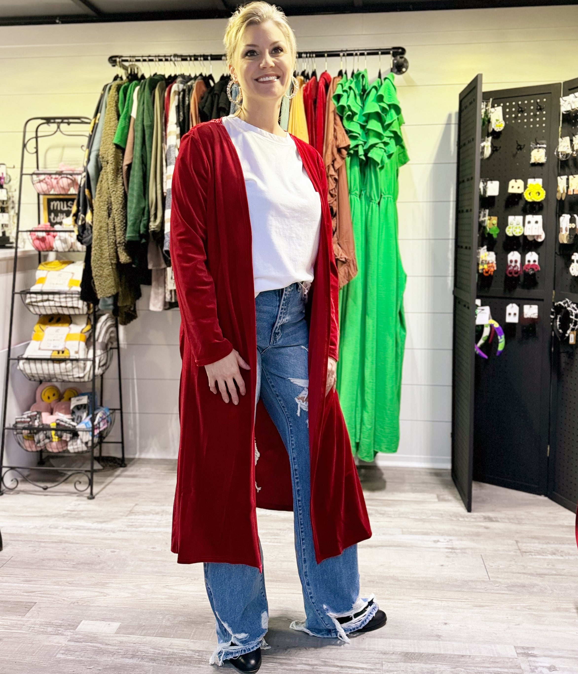 Red velvet cardigan hotsell