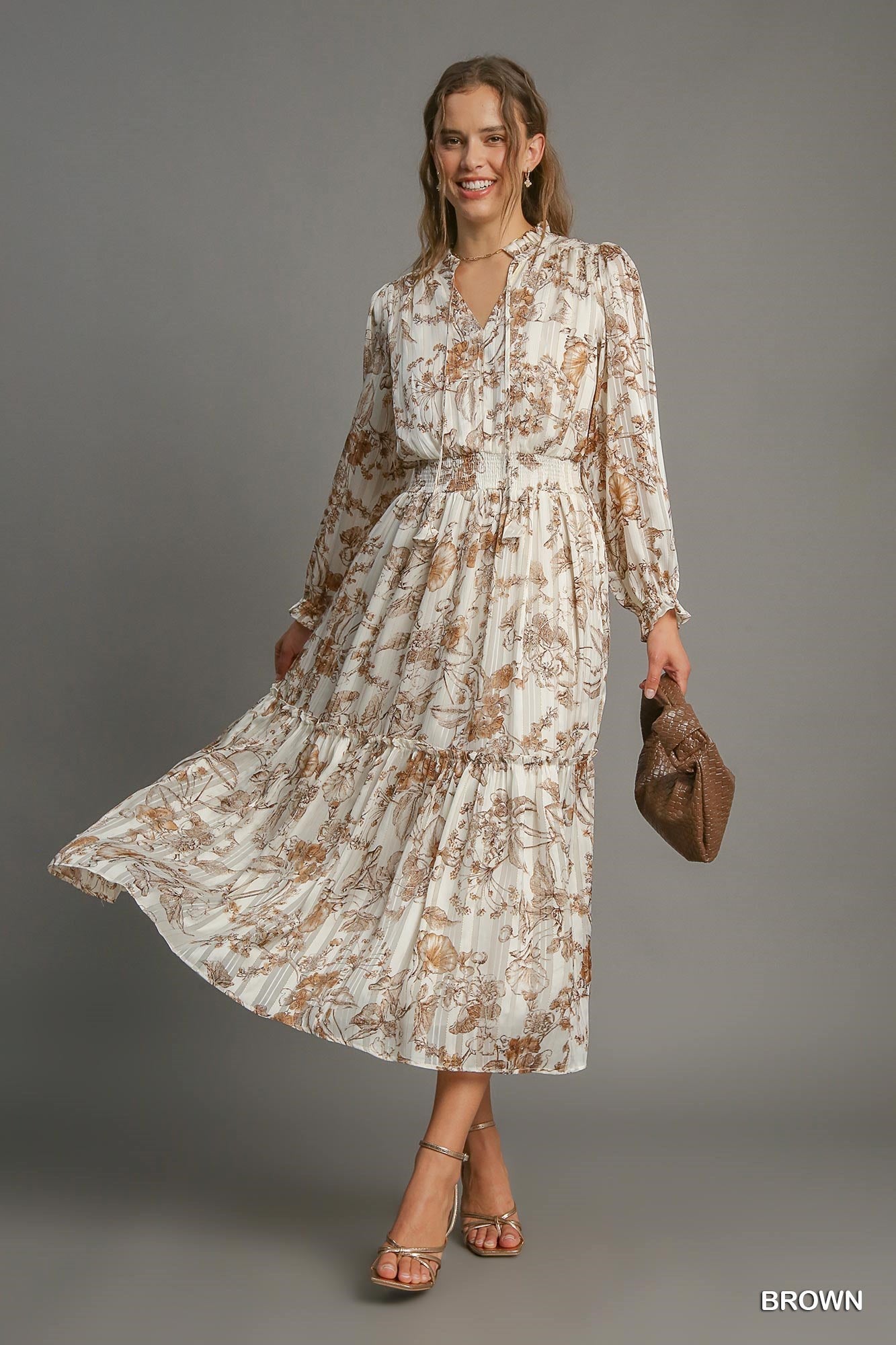 brown lurex dress Lurex Dress With Refugio Print
