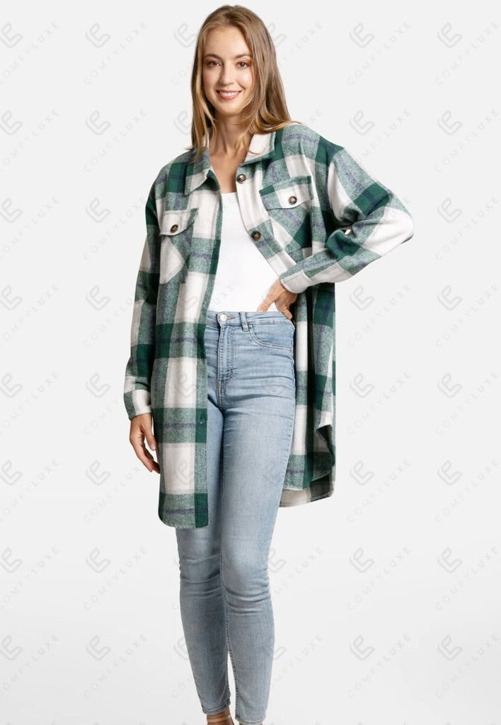 Boyfriend Long Shacket-Green - Rebel Rain