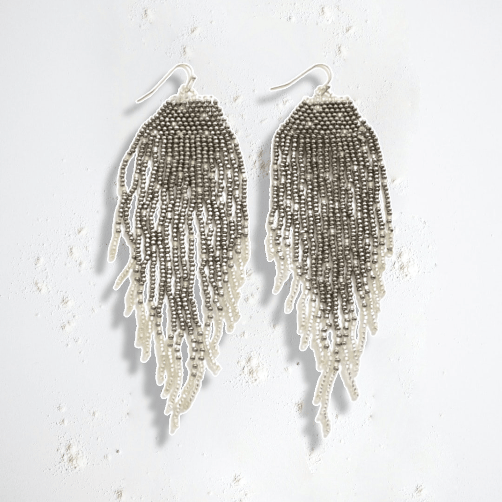 Evening Silver Beaded Earrings - Rebel Rain