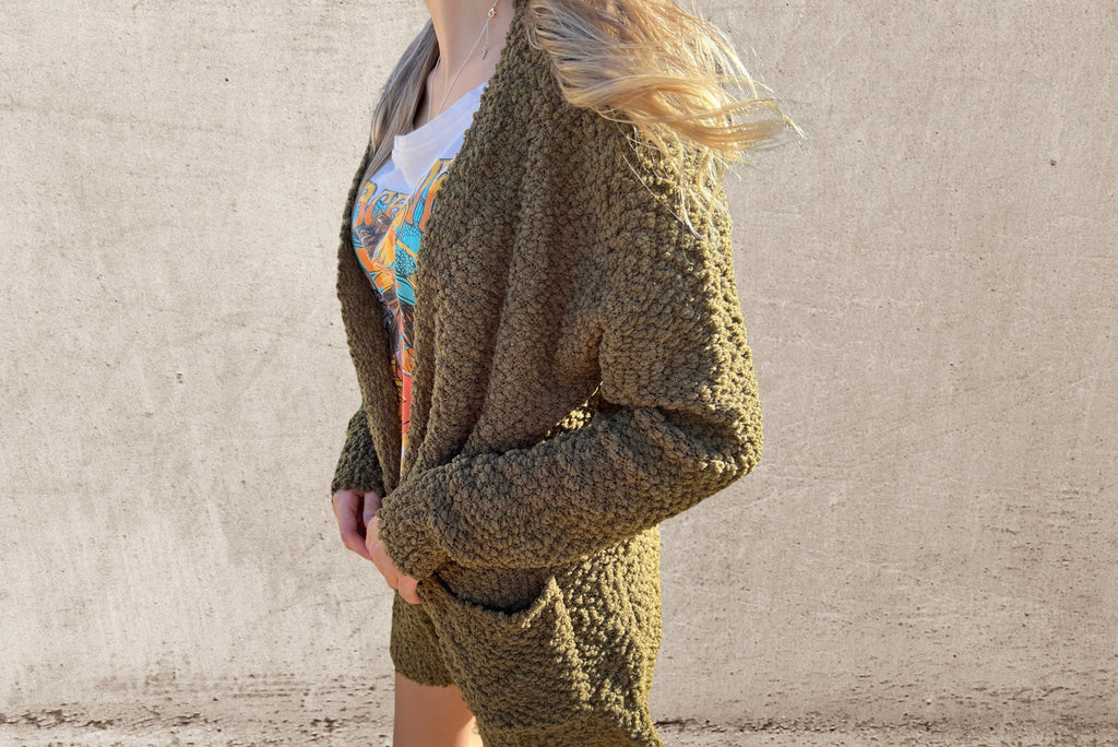 Fall Sage Popcorn Cardigan - Rebel Rain