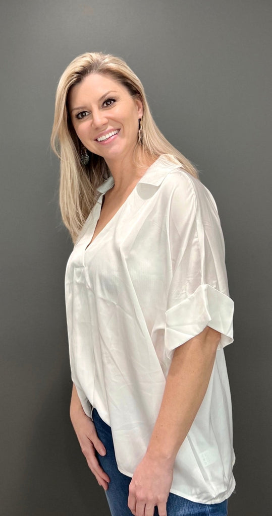 Oversized White Satin Top - Rebel Rain