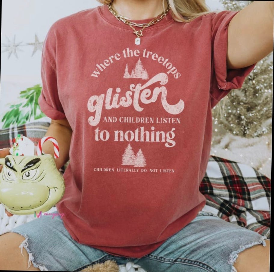 Where The Tree Tops Glisten Christmas Tee- Red - Rebel Rain